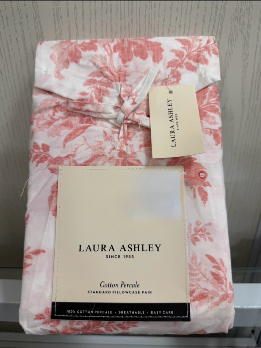Charming Laura Ashley Vanessa Pink Floral Cotton Percale Pillowcase Pair ~ NEW - Picture 3 of 5